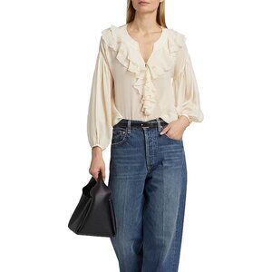 Paige Gemelli Silk Blouse in Oyster White Size XL New With Tags $299